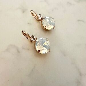Rose Gold White Crystal Opal Drop Earrings